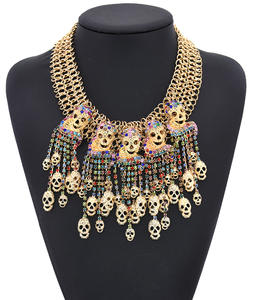 2019 הכי חדש בעבודת יד תכשיטים אפור/לבן/זהב ריינסטון שלד גולגולת תליוני ביב הצהרת עבור נשים קולר שרשראות - Product Image 5