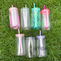 Boule à neige transparente à double paroi de 12oz intérieur de 16oz sans BPA Boîte en plastique acrylique de 12oz avec trou pré-percé et bouchon en silicone