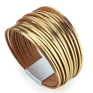 Boho Mint Leather Bracelets for Women 2022 Fashion Ladies Slim Strips Multilayer Wide Wrap Bracelet Female Jewelry Gift