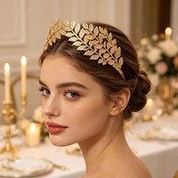 Couronne de feuilles dorées, diadème de mariée, bandeau, coiffe de banquet de mariage, plaqué or, strass, cristal, unisexe