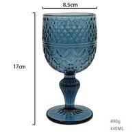 Verre à vin à pied coloré en verre matelassé effet diamant 265ml 330ml pour bar, hôtel, restaurant, vente en gros