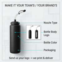 Bouteille d'eau de hockey sur glace PUCKPROS 1000 ml compatible casque, avec paille longue coudée, sans BPA, qualité alimentaire, bouchon anti-fuite, logo personnalisé pour équipes