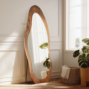 Bán buôn mặc quần áo lượn sóng đóng khung Led Gương đứng espejos trang trí nội thất không thường xuyên đầy đủ cơ thể gương sàn gỗ Led Gương với ánh sáng - Product Image 1