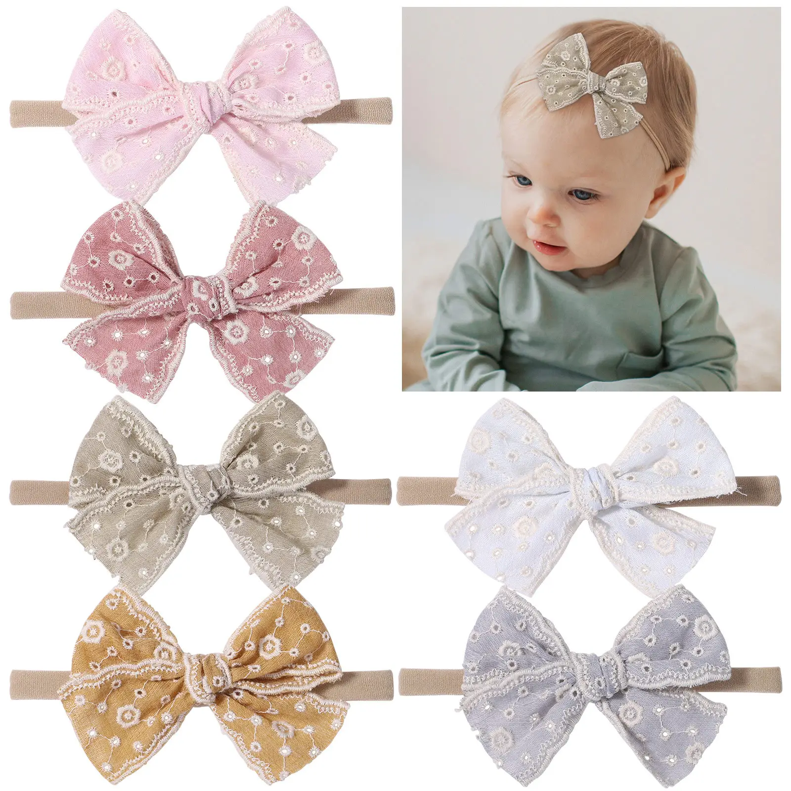 Arc brodé bébé cheveux plomb avec bricolage à la main tissu couleur bonbon enfants robinet ceinture 2543