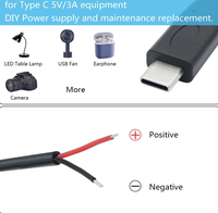 Câble USB C vers 2 broches à extrémité ouverte, 9 pouces 25 cm 5V/3A USB Type C mâle, câble d'alimentation pour équipement USB C