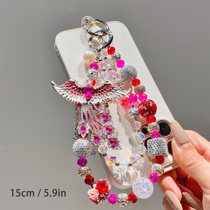 Chaîne de téléphone de luxe Phénix, lanière perlée rose motif <span class=keywords><strong>oiseau</strong></span>, breloque de sac Paon, bijou fait main, cadeau pour femme - Product Image 2