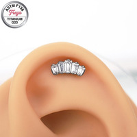 Freya Implant Grade Titanium Earrings Helix Flat Back Crystal Earrings Women Blue Opal Diamond Zircon Nose Ring Piercing Jewelry
