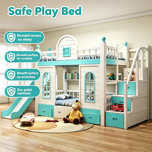 New Design Kids Luxury Wooden Double <strong>Bed</strong> Bedroom Furniture Wooden <strong>Bed</strong> <strong>With</strong> Arch <strong>Slide</strong> and Storage Stairs - Product Image 6