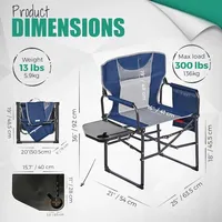 Chaise de directeur de camping surdimensionnée Lot de 2 chaises de pelouse pliantes portables pour adultes robustes avec table d'appoint Chaises de camp pliables