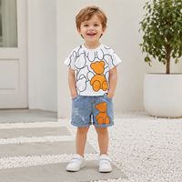 Vêtements pour bébés et enfants, motif de dessin animé, col rond, manches courtes, shorts, ensemble deux pièces pour enfants, vêtements d'été, nouveauté