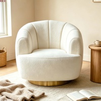 Fauteuil pivotant moderne de style nordique en tissu bouclé blanc pour salon, appartement, hôtel, bureau, hall d'entrée
