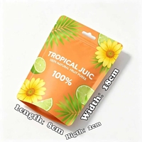 Sachets Doypack Orange Vif en Gros avec Imprimés Floraux Tropicaux et Agrumes pour l'Emballage de Purée de Fruits et Jus en Général