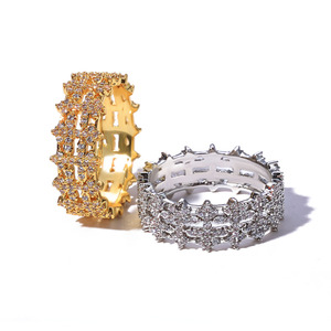 Factory Wholesale Genuine 18K Gold Plated 8mm <b>Iced</b> Eternity Band Moissanites S925 Silver Seamless Pave Set Hip Hop Custom B2B - Product Image 2