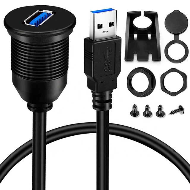 Waterproof USB 3.0 Type a Male to Female Flush Mount Extension Cable for Car Truck Boat Motorcycle Dashboard
