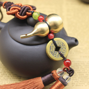 Guo Peng <b>Copper</b> Gourd Pendant With Five Emperor <b>Coins</b> Car Ornament Interior Decoration Amulet Chinese Tradition Style - Product Image 3