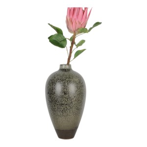 Vaso in Ceramica Rustica Texturizzata, Nero e Grigio Maculato, Rotondo, Decorativo per Soggiorno, Espositore per Fiori - Product Image 2
