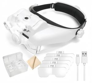 قابلة لإعادة الشحن 14X ضوء الصمام عصابة الرأس المكبر النظارات مادة الاكريليك لإصلاح التطبيقات - Product Image 1