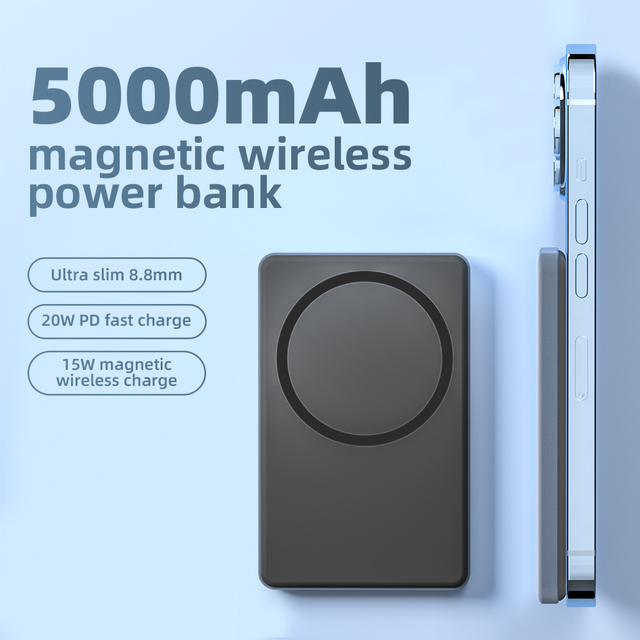 Slim Aluminum Alloy 5000mAh Fast Charge 15W Portable Powerbank Magnetic Wireless Charging Mini Power Banks Custom Logo for Phone