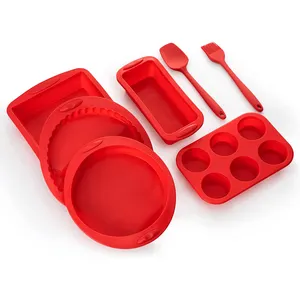 Juego de moldes para pasteles antiadherentes de silicona de grado alimenticio sin BPA, raspador resistente al calor, cepillo de aceite, juego de moldes para pasteles para Muffin Cake