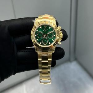 Đồng hồ nam màu vàng sang trọng Chronograph Superclone Mặt số màu xanh lá cây với viền tachymeter Vỏ và vòng đeo tay bằng thép không gỉ - Product Image 1