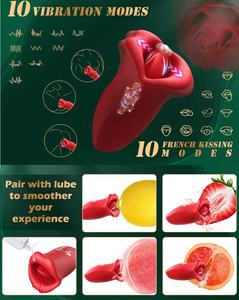 Vibrateur lingual vibrant en silicone réaliste pour femme, avec mouvement automatique, pour usage sexuel, stimulation par succion et léchage. - Product Image 5