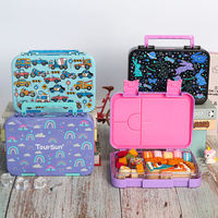 Boîte à bento pour enfants avec dessin animé arc-en-ciel, boîte à lunch portable en plastique avec poignée, sans BPA, étanche, boîte à nourriture pour enfants pour l'école