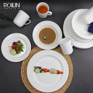 酒店便利设施陶瓷白色餐盘、厨房餐盘、餐饮餐厅陶瓷自助餐盘套装