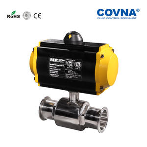 Vanne à bille pneumatique sanitaire COVNA en acier inoxydable à simple/double action avec collier de serrage à dégagement rapide pour flux bidirectionnel - Product Image 1