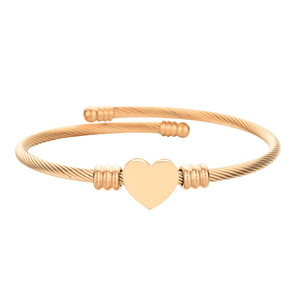 Adjustable Heart Charm <b>Bangle</b> <b>Bracelet</b> for Women | PVD Gold Plated Stainless Steel | Elegant & Versatile Design - Product Image 6