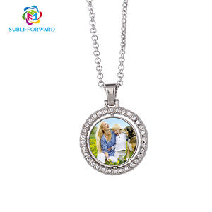 Subli-ford 사용자 정의 사진 펜던트 목걸이 승화 공백 보석 실버 회전 라운드 펜던트 목걸이 - Product Image 4