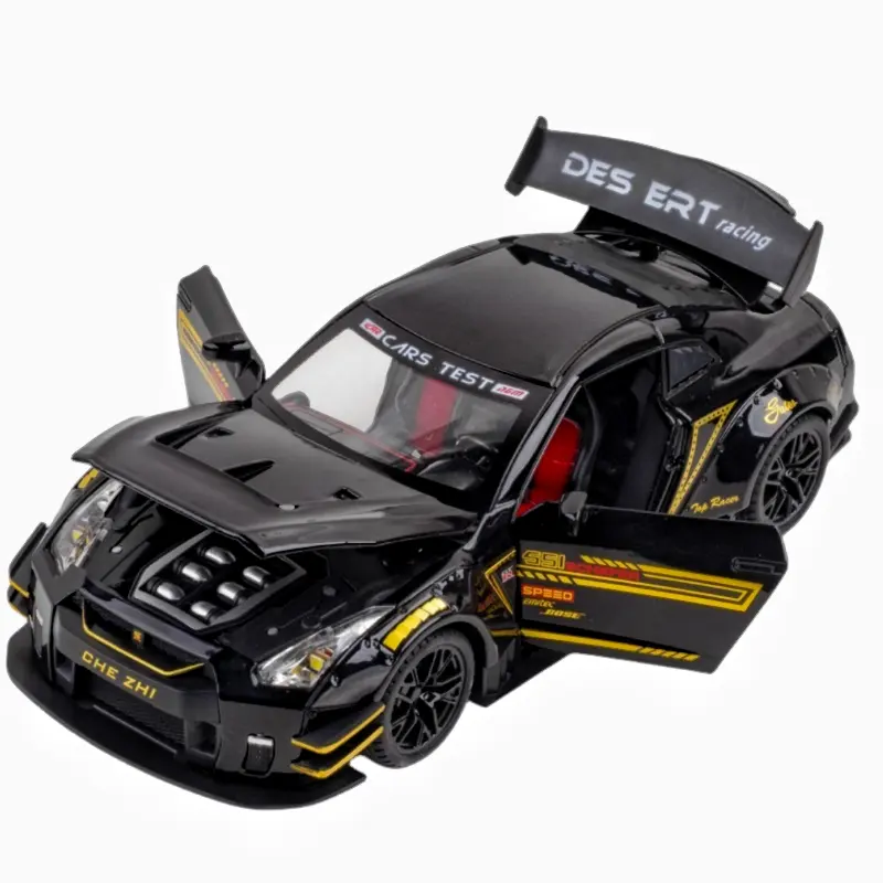 Diecast model arabalar 1:24metal Nissan GTR spor araba ses ve ışık geri çekme oyuncak modeli dekorasyon alaşım model araba