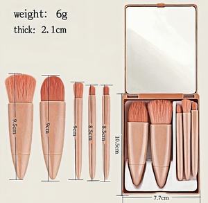 Ensemble de 5 pinceaux de maquillage portables en gros avec miroir pour les voyages, pinceaux multifonctionnels pour poudre libre et blush comme outils de beauté - Product Image 6