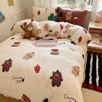 Parure de lit en flanelle épaisse à motif de Noël, ensemble de draps en polaire chaude 4 pièces, housses de couette douillettes pour l'hiver et l'automne