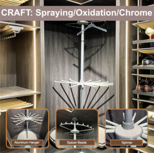 メタルグレー多機能壁掛け3層式モダンクローゼットオーガナイザー省スペースアルミ回転式衣類パンツラック - Product Image 4