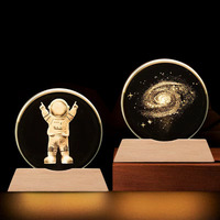 Veilleuse en cristal vierge avec base en bois, décoration de table créative en verre gravé au laser