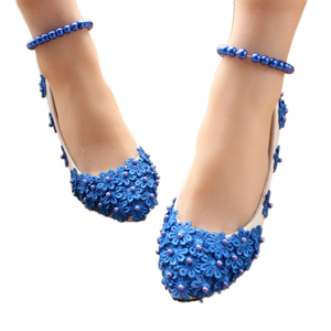 Scarpe da sposa con cavigliera con perla blu e perla all'ingrosso taglie forti da donna - Product Image 1