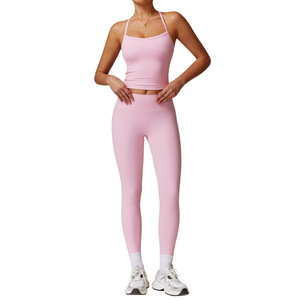 Set of 2 Brushed High-Waisted Tight Long-Sleeve Yoga Suit Set for <strong>Women</strong> with Nylon Spandex and <strong>Pull</strong>-<strong>On</strong> Closure 8886 - Product Image 5