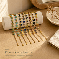 Bracelet personnalisé en forme de fleur, revêtement PVD, acier inoxydable doré, pierre à cinq pétales facettée, charme réglable, cadeau pour femme