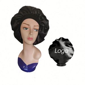 Bonnet de nuit en satin en gros, grand bonnet de sommeil avec logo personnalisé et large bande douce pour cheveux bouclés - Product Image 1