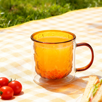 Gobelet à double paroi en verre borosilicate de haute qualité de 330 ml avec doublure intérieure, design citrouille coloré, sans BPA et résistant à la chaleur