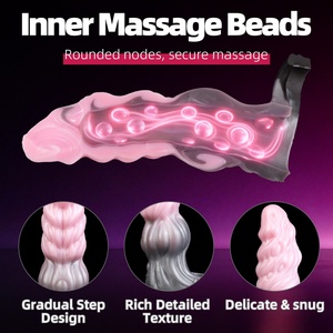 Mermaid-shaped Penis Sleeve with Silicone Cock Ring 3D Texture Hollow <b>Dildo</b> Penis Girth Enhancer Erection Enhancement for Couple - Product Image 3