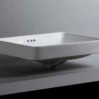 Aquacubic-Lavabo carré en céramique blanche semi-encastré, lavabo de salle de bain