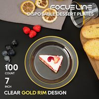 Assiettes de présentation transparentes en plastique alimentaire écologique de 13 pouces avec bordure dorée pour mariage, vente en gros, élégantes pour la restauration