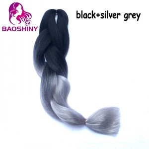 Magazzino 24nch fold nero + grigio a due colori treccia estensioni intrecciare i capelli capelli sintetici intrecciare i capelli 100 grammi - Product Image 5