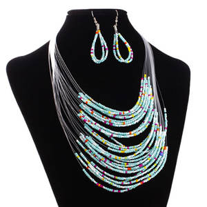 Kalung dan Anting Manik-Manik Kaca Wanita Tribal Afrika Selatan, Ghana, Nigeria, 20 Lapis, Grosir - Product Image 2