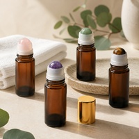 Flacon roll-on en verre ambré 50 ml avec bille de cristal naturel, distributeur d'huiles essentielles, perles de cristal en quartz rose et aventurine pour anniversaire