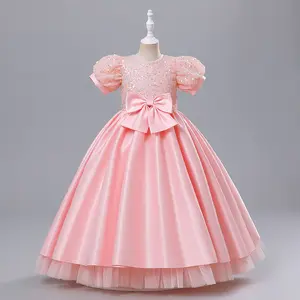 Spot Großhandel Kinder kleidung Mädchen Kleid Pailletten langen Rock Blase Ärmel Prinzessin Brautjungfer Kleid