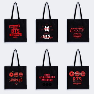 Nuova Borsa Tote in Tela Nera a Tema BT S World Tour, Borsa a Spalla Ecologica Riutilizzabile per Fan K-Pop, Uso Quotidiano e Omaggi per Concerti - Product Image 6