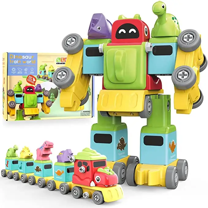 Dinosaurier Roboter Zug Set 5 in 1 Bau LKW Stiel Spielzeug Zerlegen Spielzeug für Kinder Verformung Roboter Spielzeug