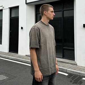 T-shirt Homme 500 GSM Hip-Hop/<span class=keywords><strong>Rap</strong></span> Délavé à l'Acide Coupe Oversize Épaules Tombantes Doux 100% Coton Biologique – Nouvelle Collection - Product Image 5